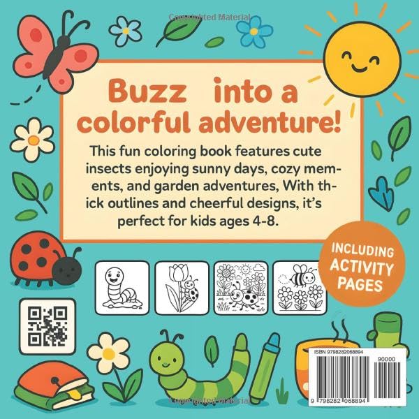 Summer Insects Coloring Book Bold and Easy for Kids 40 Cute Bold and Easy Coloring Pages with Butterflies, Bees, Ladybugs, and More - Image 2